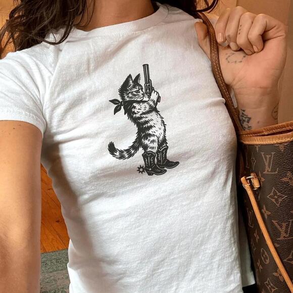 Other - Cowboy Cat Baby Tee, Wild West Kitty Graphic Shirt, Retro Western Baby Tee